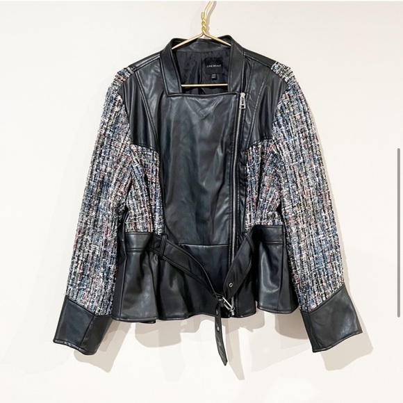 Lane Bryant Moto Jacket with Tweed Contrasting
Sleeves Buckle Belt faux Leather - Picture 8 of 8